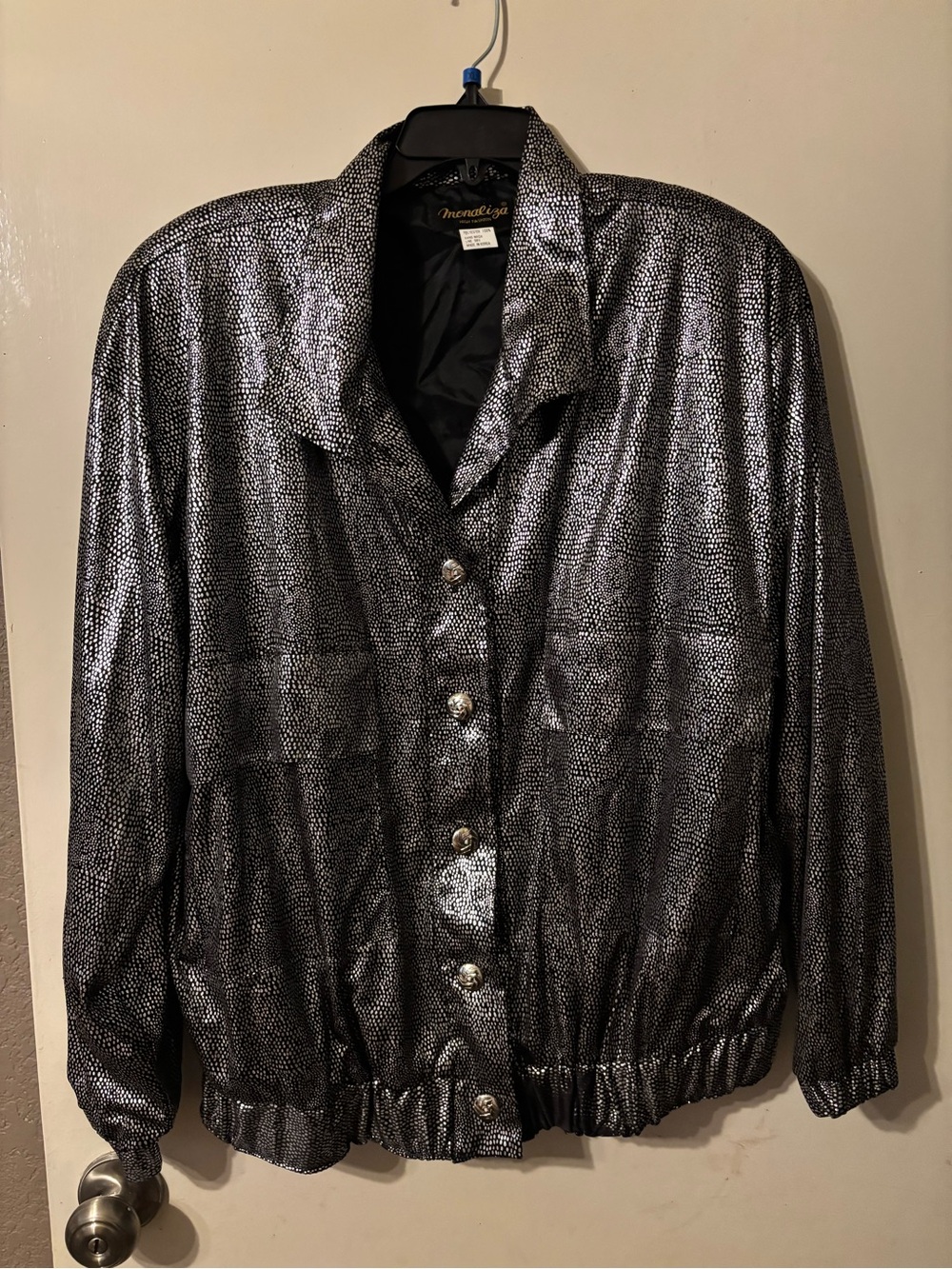 Silver Metallic Bomber Jacket - Women’s Shimmer Button-Front